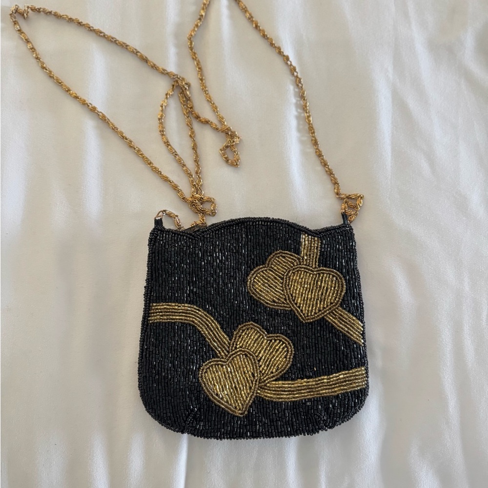 Black and Gold Beaded Women's Bag